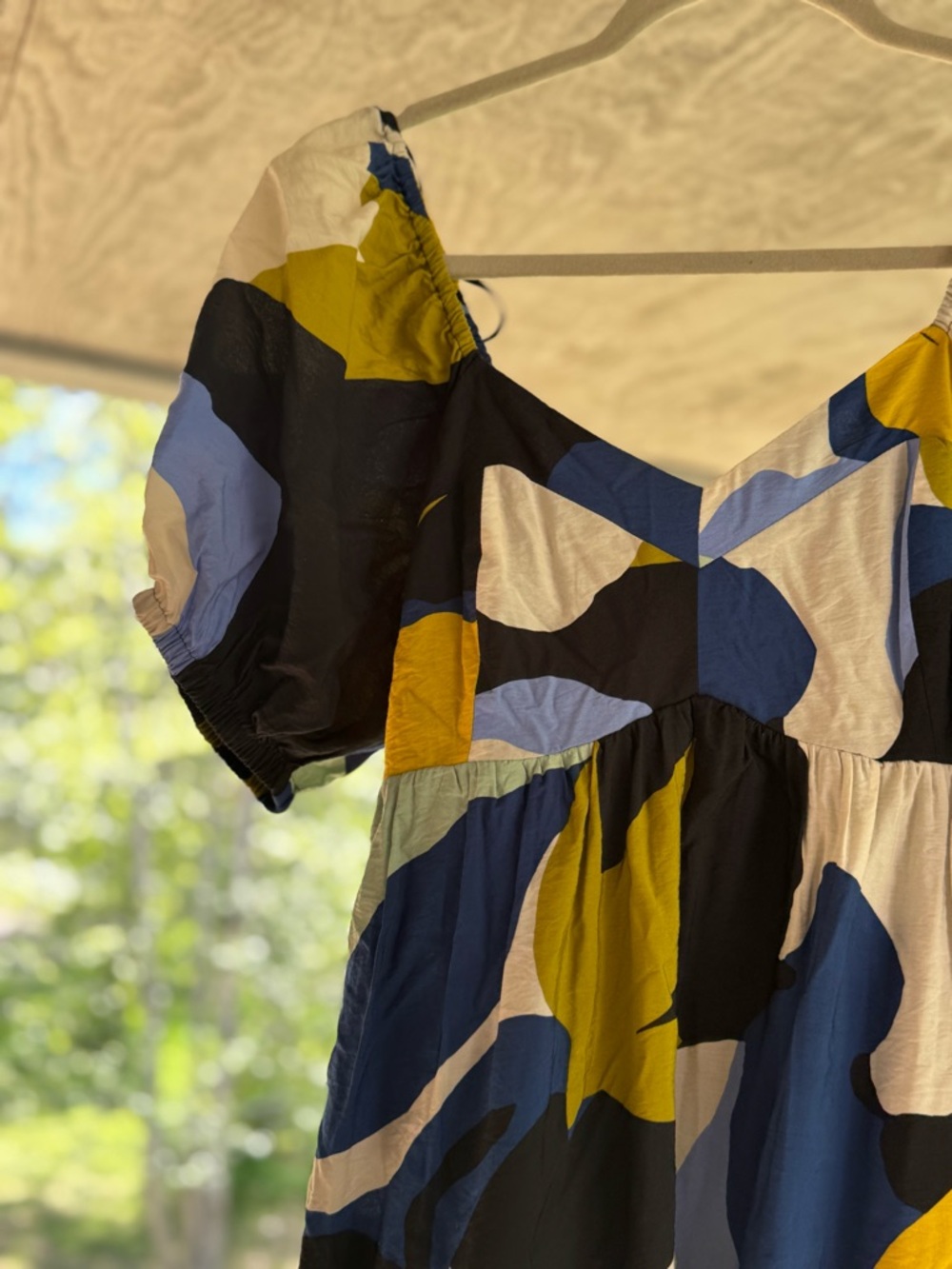 Nine West Abstract Maxi Dress in Blue, Black & Mustard